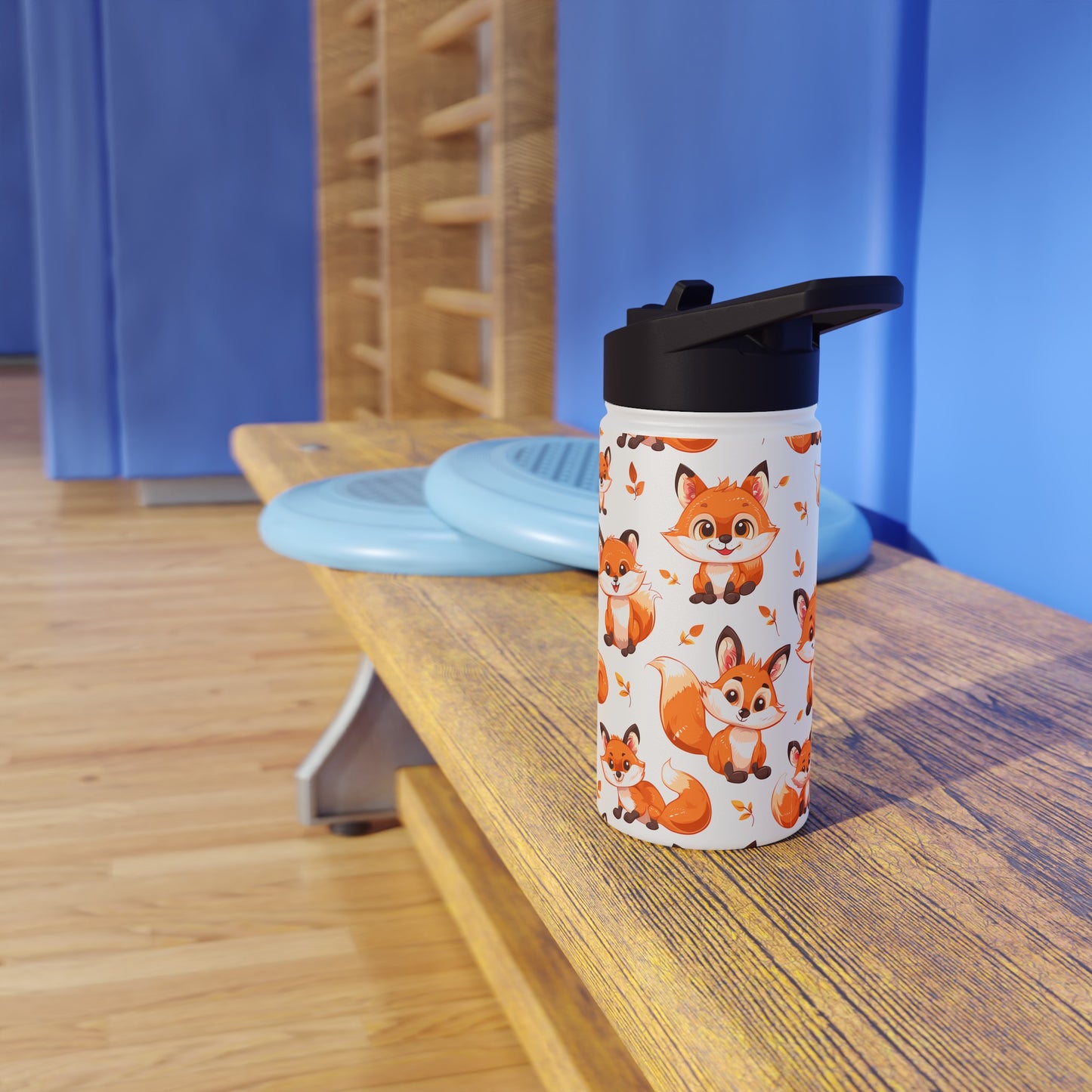 Insulated Water Bottle, 12oz, Cute Baby Foxes - Double Walled Stainless Steel Thermos, Keeps Drinks Hot or Cold