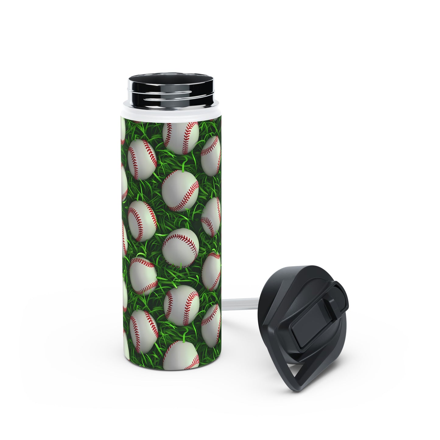 Stainless Steel Water Bottle Thermos, 18oz, 3D Baseball - Double Wall Insulation Keeps Drinks Hot or Cold