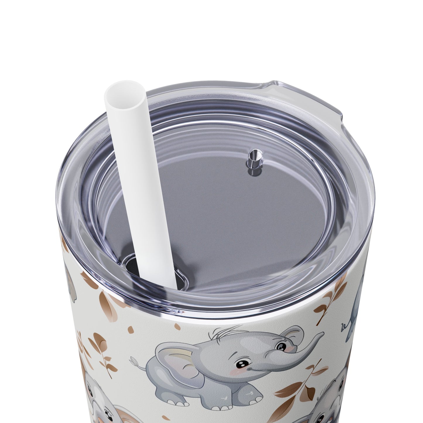 Insulated 20 oz Tumbler with Lid & Straw, Cute Baby Elephants - Double-walled Stainless Steel, Keeps Drinks Hot or Cold