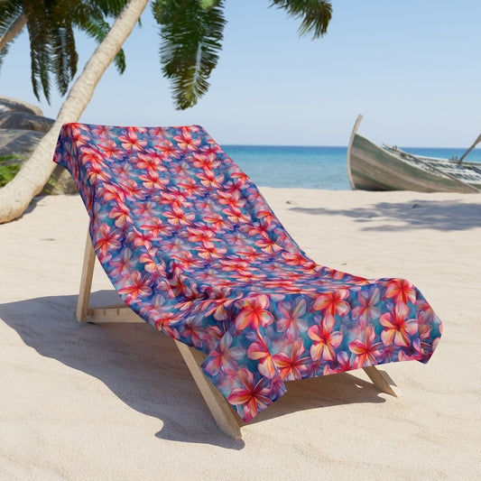 Oversized Microfiber Beach Towel with Vibrant Plumeria Floral Design (36" × 72")