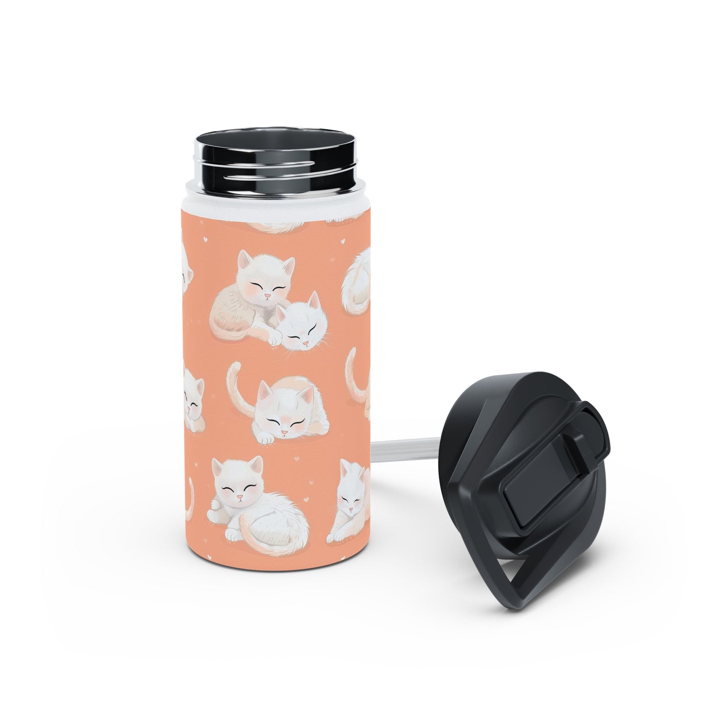 Insulated Water Bottle, 12oz, Cute Kittens - Double Walled Stainless Steel Thermos, Keeps Drinks Hot or Cold
