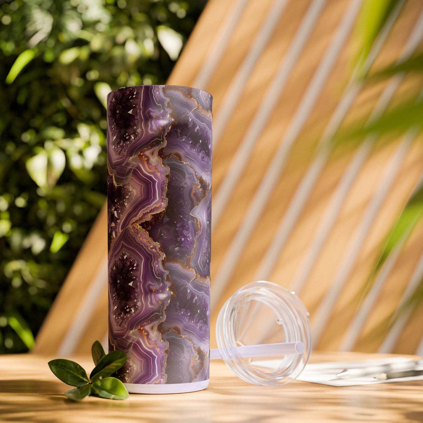 Stainless Steel Tumbler with Lid & Straw, 20 oz, Purple Amethyst Geode - Double-walled, Keeps Drinks Hot or Cold