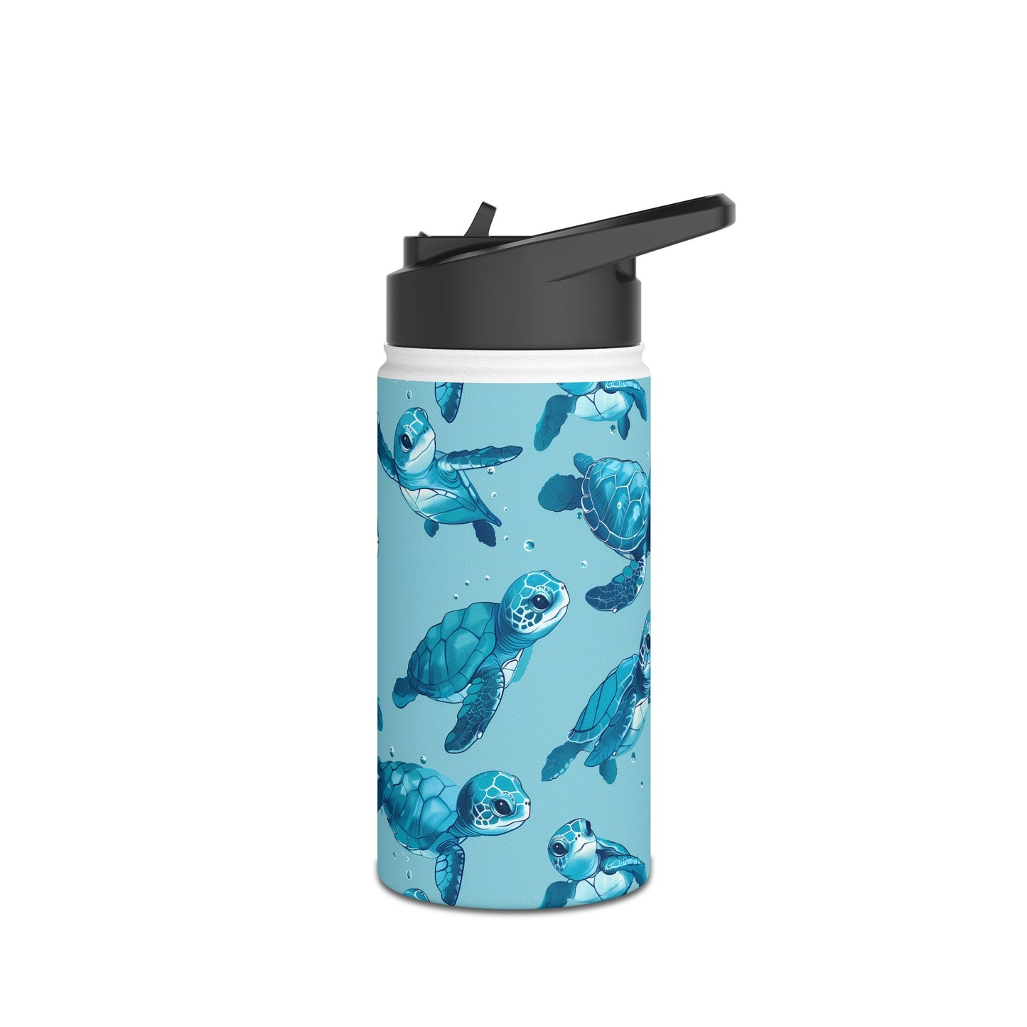 Insulated Water Bottle, 12oz, Cute Baby Sea Turtles - Double Walled Stainless Steel Thermos, Keeps Drinks Hot or Cold