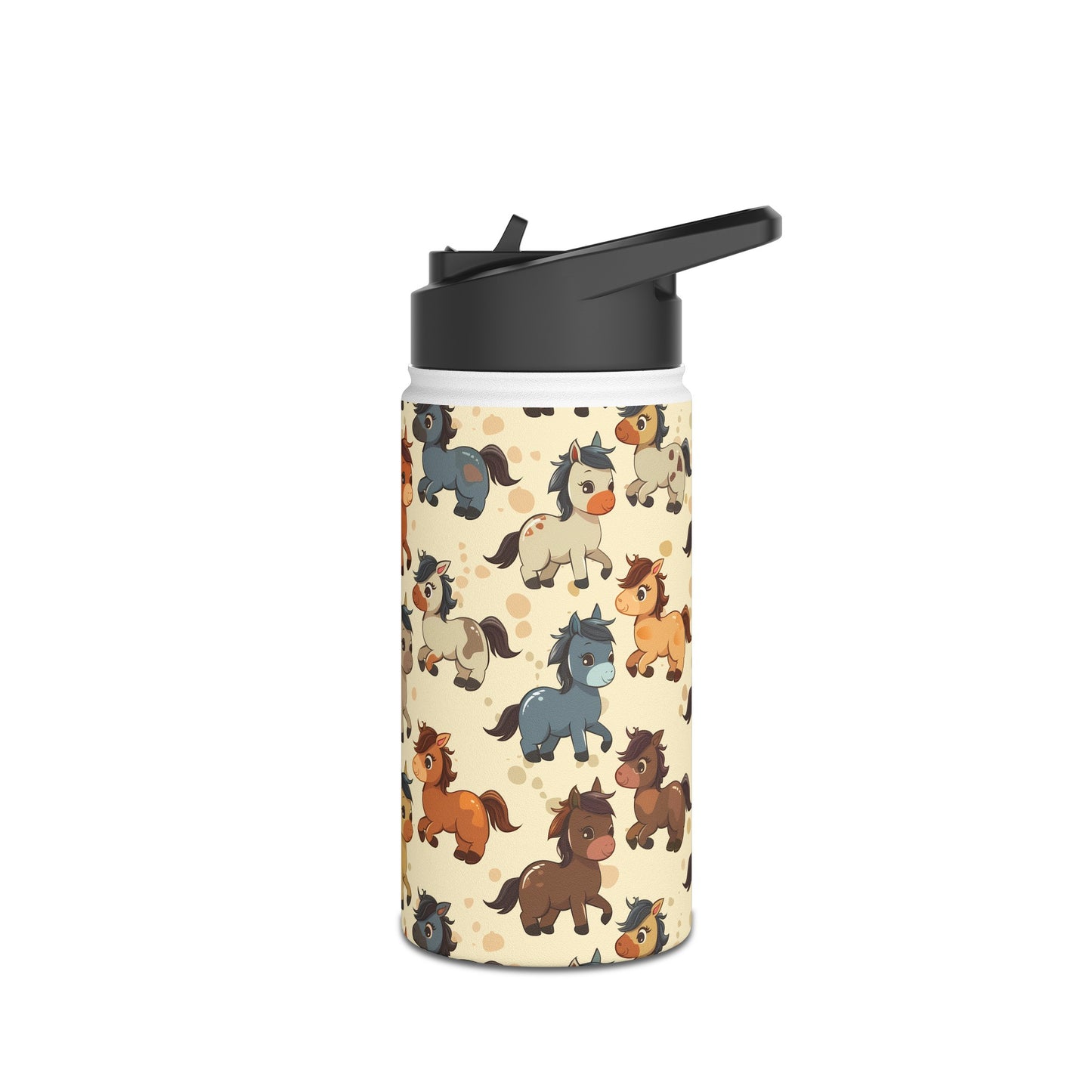 Insulated Water Bottle, 12oz, Cute Baby Horses - Double Walled Stainless Steel Thermos, Keeps Drinks Hot or Cold