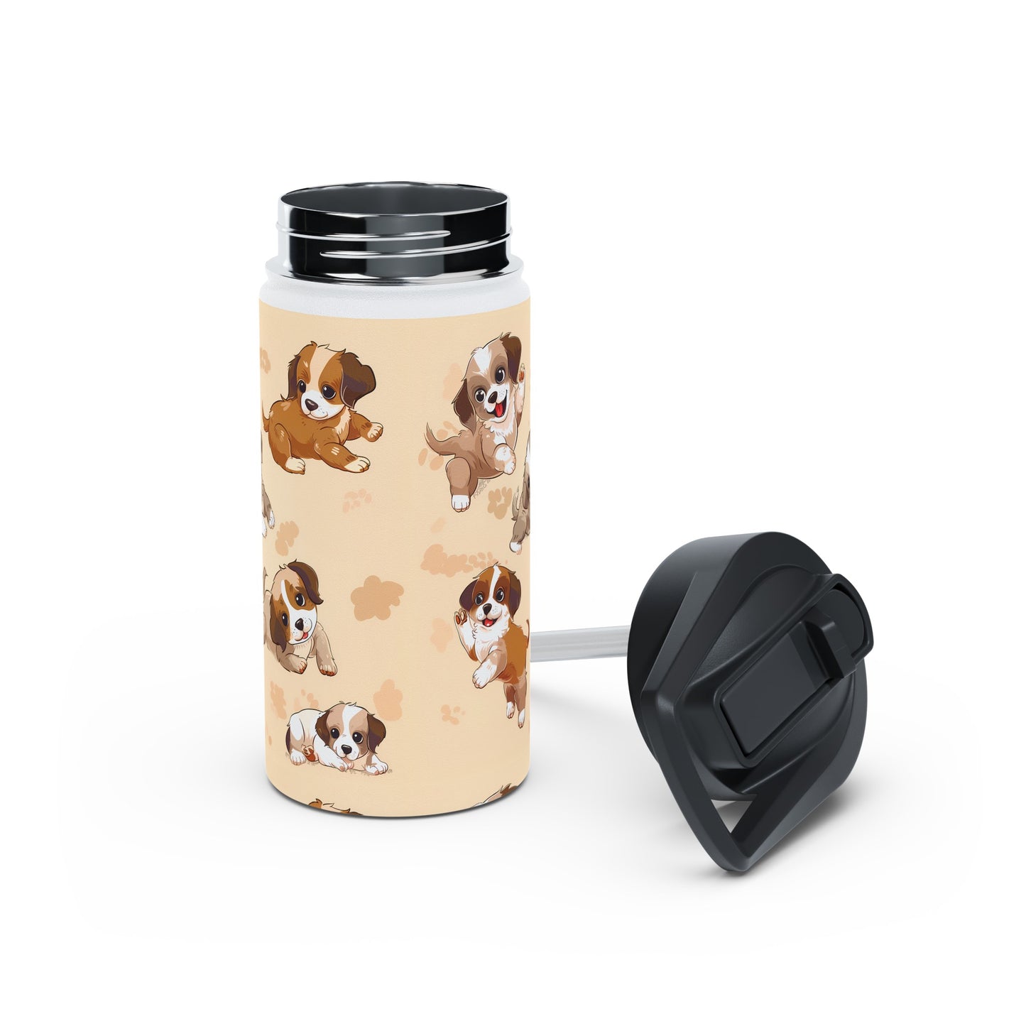 Insulated Water Bottle, 12oz, Cute Puppy Dogs - Double Walled Stainless Steel Thermos, Keeps Drinks Hot or Cold