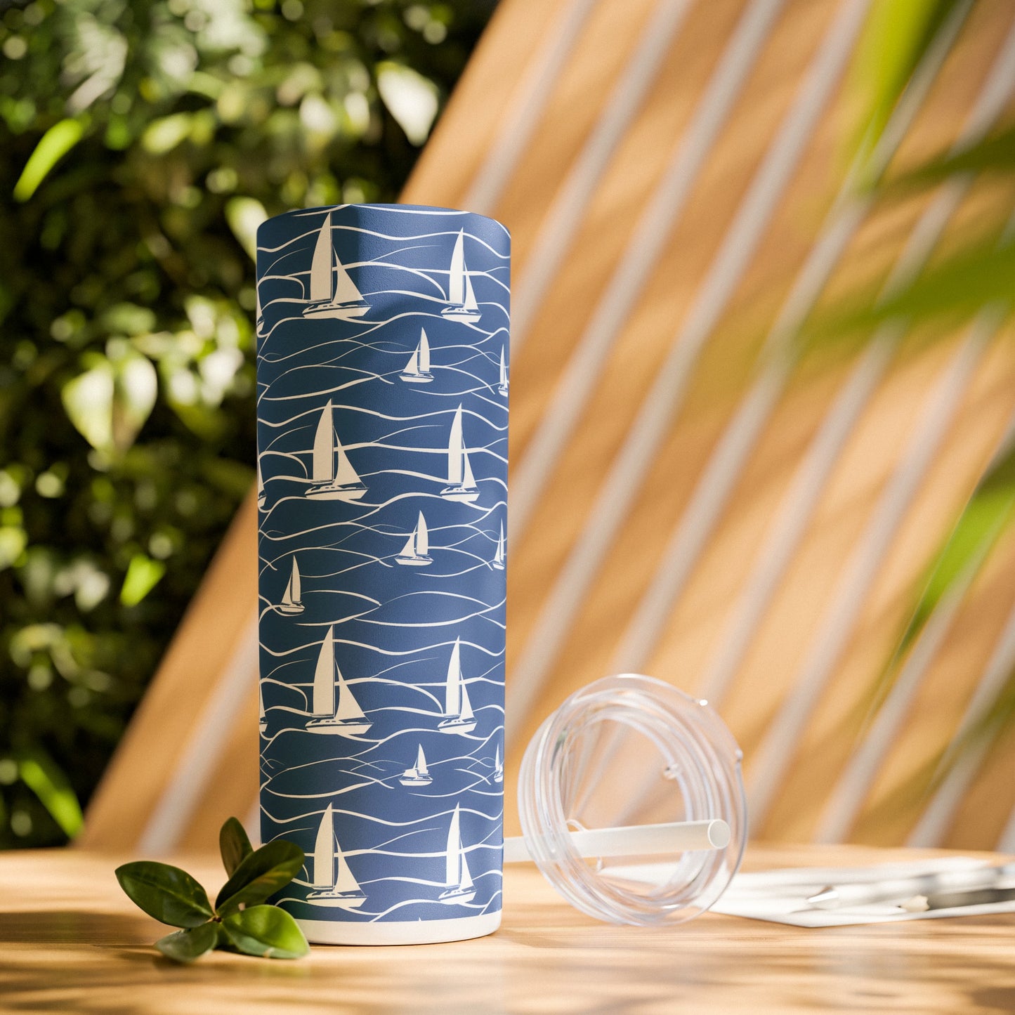 Stainless Steel Tumbler with Lid & Straw, 20 oz (Nautical Sailboats) Double-walled, Keeps Drinks Hot or Cold