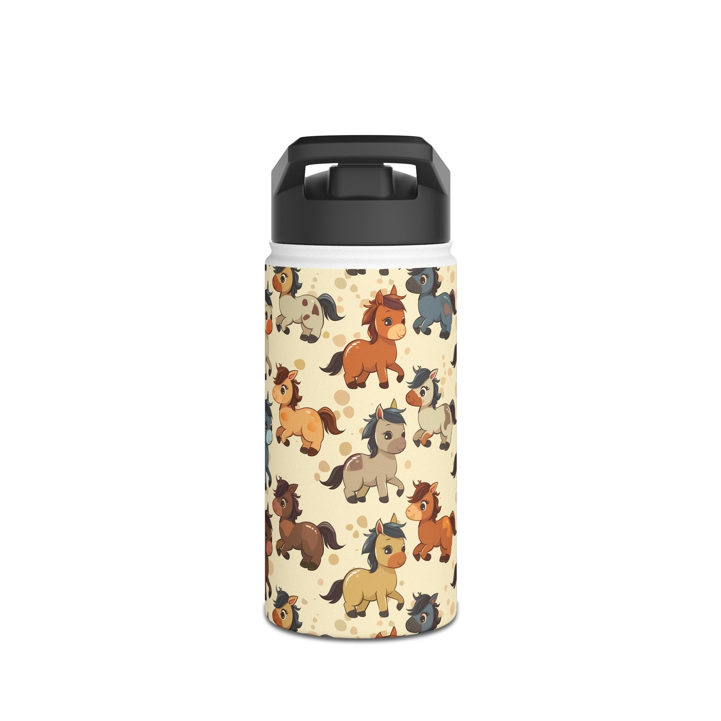 Insulated Water Bottle, 12oz, Cute Baby Horses - Double Walled Stainless Steel Thermos, Keeps Drinks Hot or Cold