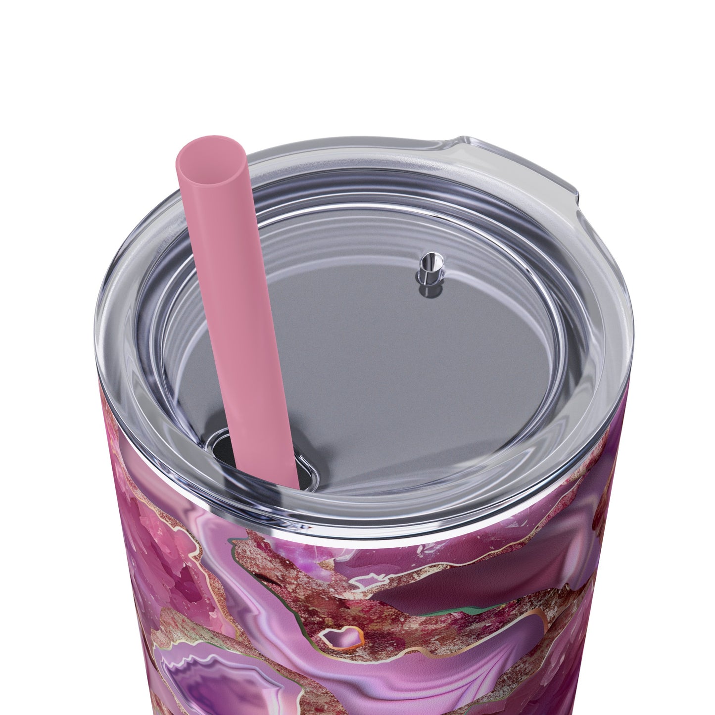 Stainless Steel Tumbler with Lid & Straw, 20 oz, Pink Quartz Geode - Double-walled, Keeps Drinks Hot or Cold