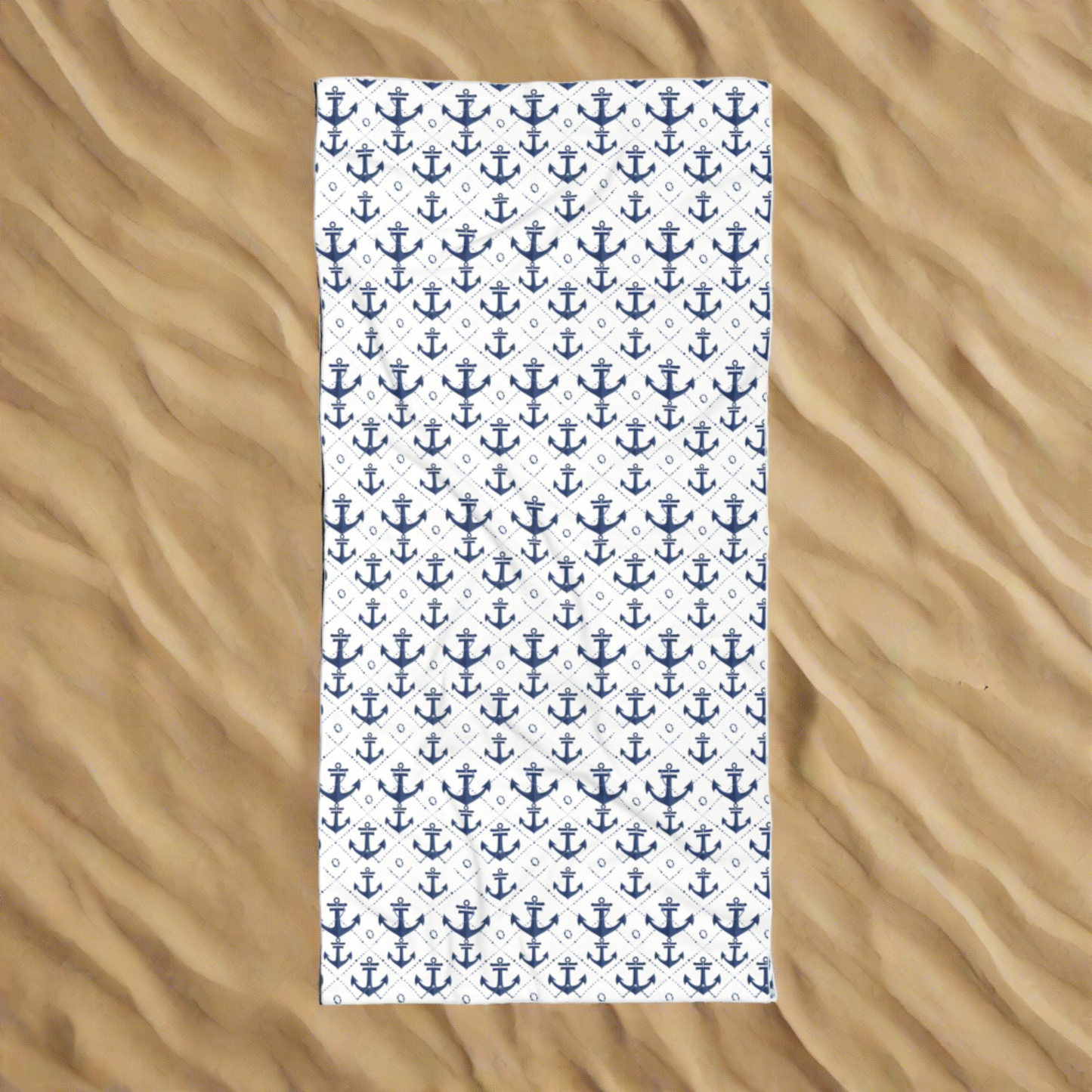 Oversized Microfiber Beach Towel with Nautical Navy Anchors Design (36" × 72")