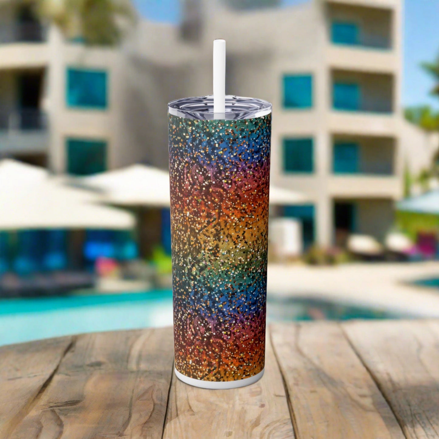 Stainless Steel Tumbler with Lid & Straw, 20 oz, Light Rainbow Glitter - Double-walled, Keeps Drinks Hot or Cold