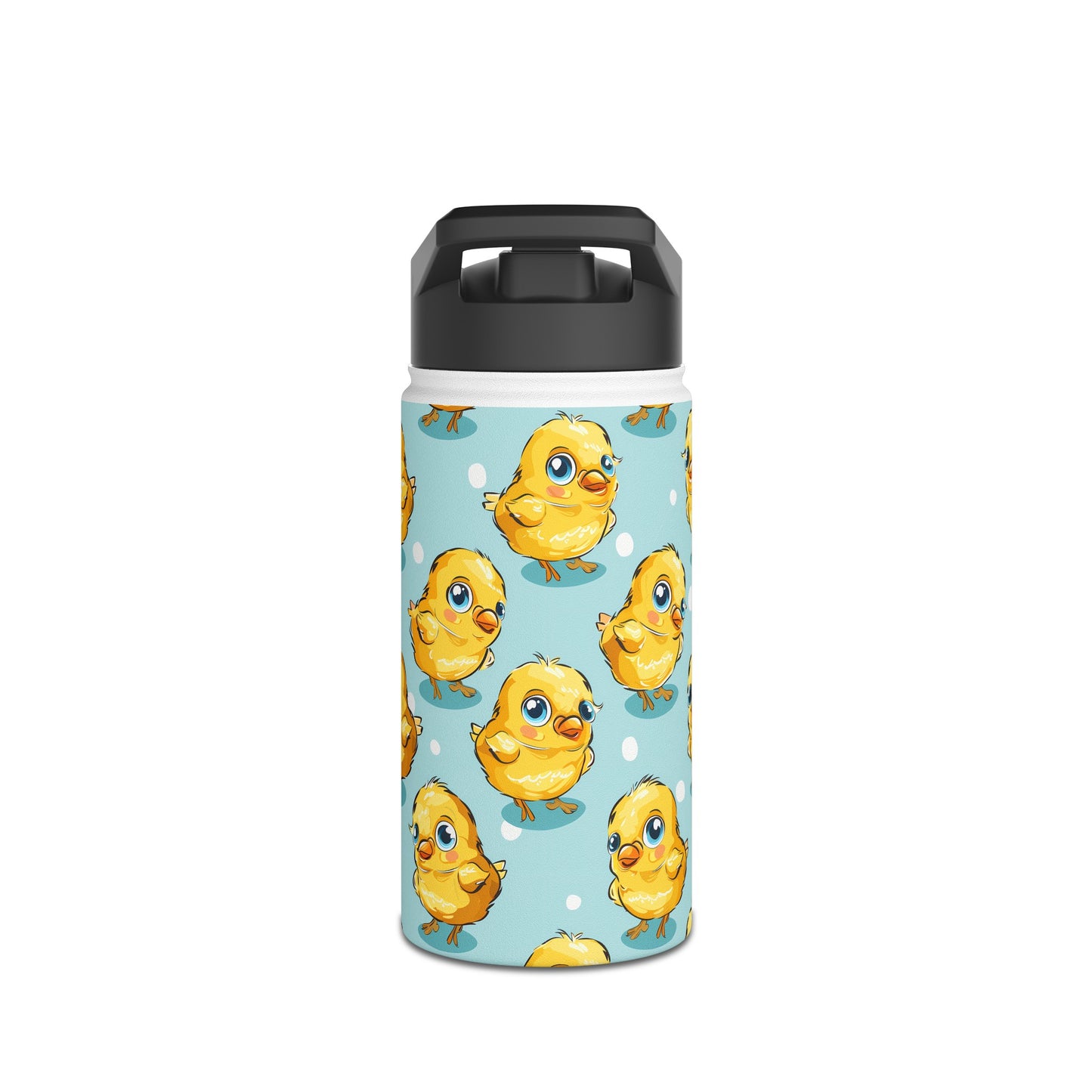 Insulated Water Bottle, 12oz, Cute Baby Chicks - Double Walled Stainless Steel Thermos, Keeps Drinks Hot or Cold