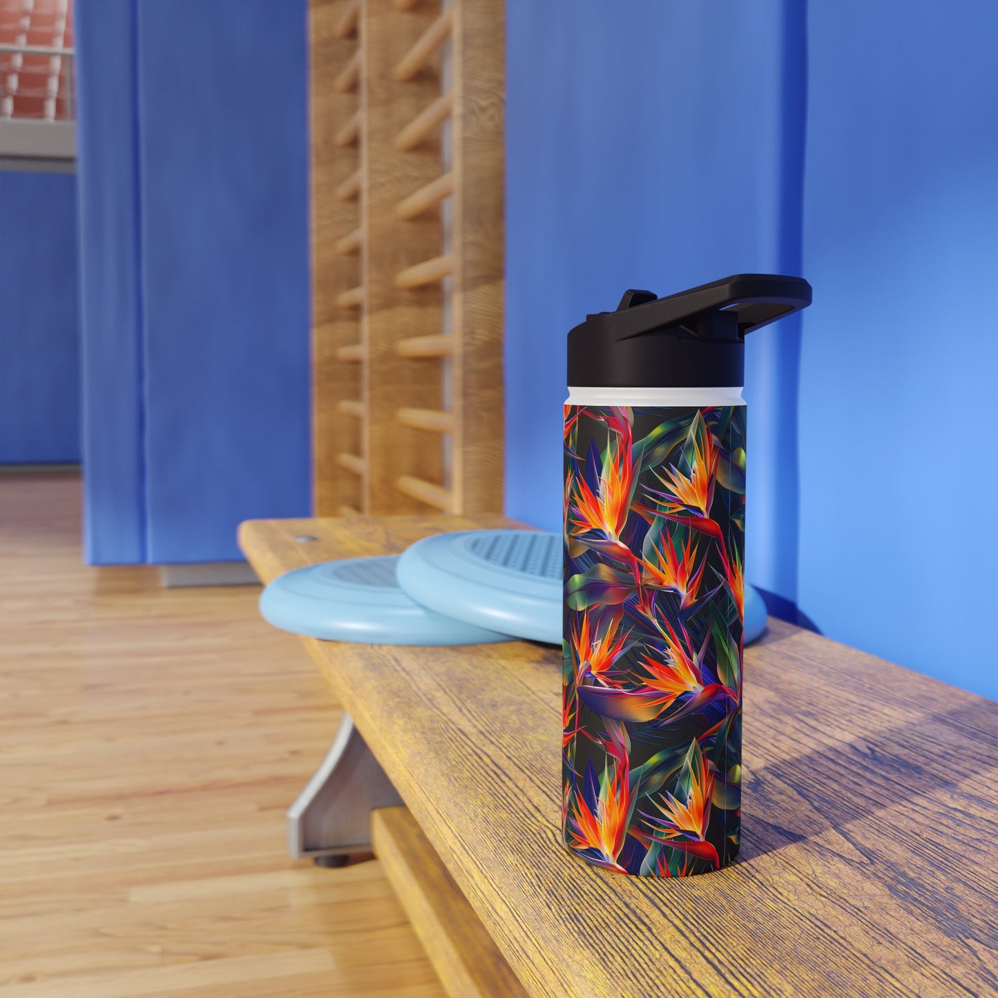 Stainless Steel Water Bottle Thermos, 18oz, Birds of Paradise - Double Wall Insulation Keeps Drinks Hot or Cold