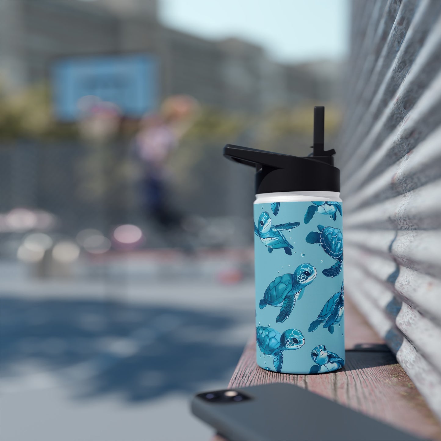 Insulated Water Bottle, 12oz, Cute Baby Sea Turtles - Double Walled Stainless Steel Thermos, Keeps Drinks Hot or Cold