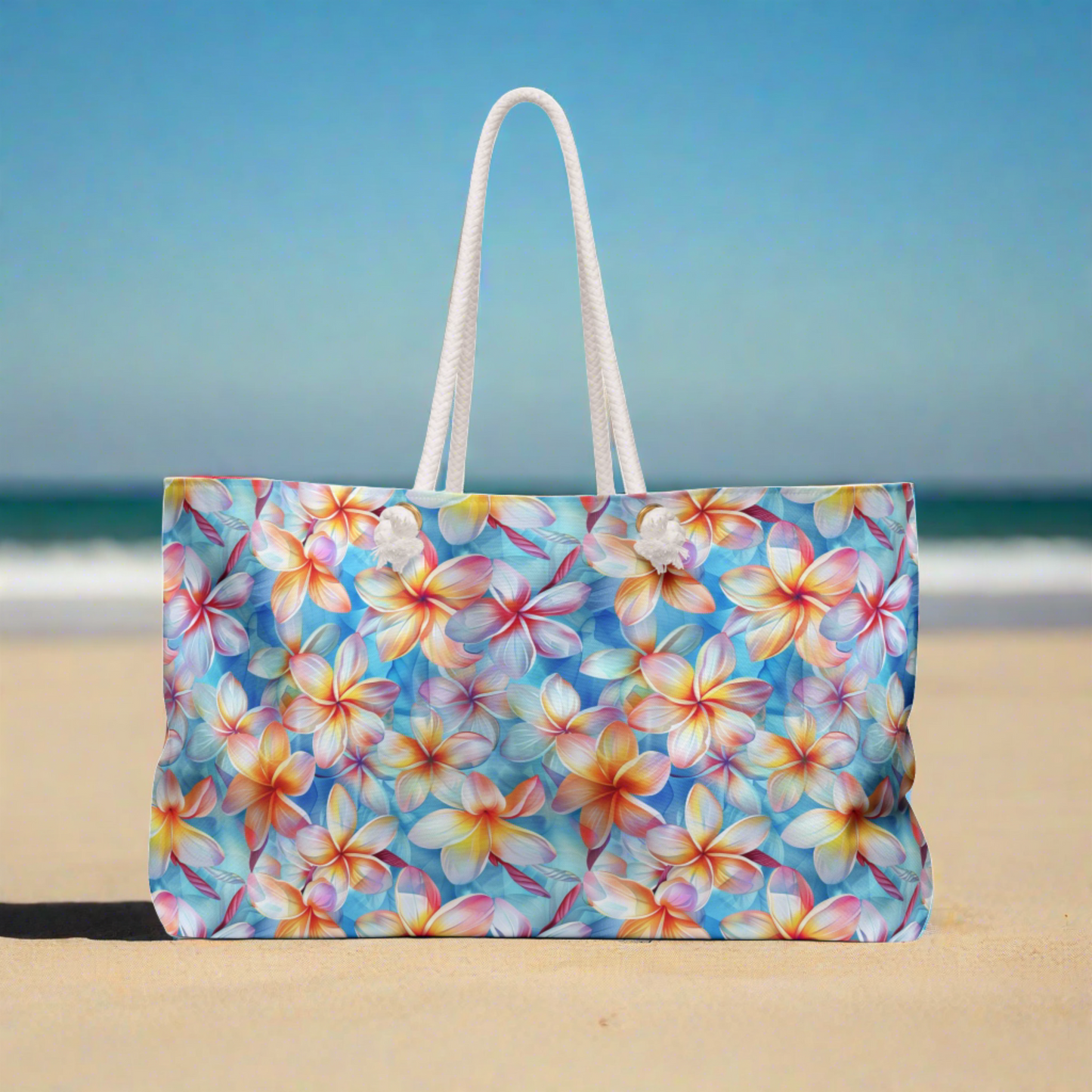 Deluxe Floral Tote & Beach Bag with Liberty Print Plumeria Design (24" × 13" x 5.5")