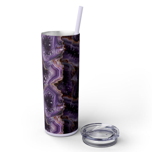 Stainless Steel Tumbler with Lid & Straw, 20 oz, Purple Amethyst Geode  - Double-walled, Keeps Drinks Hot or Cold