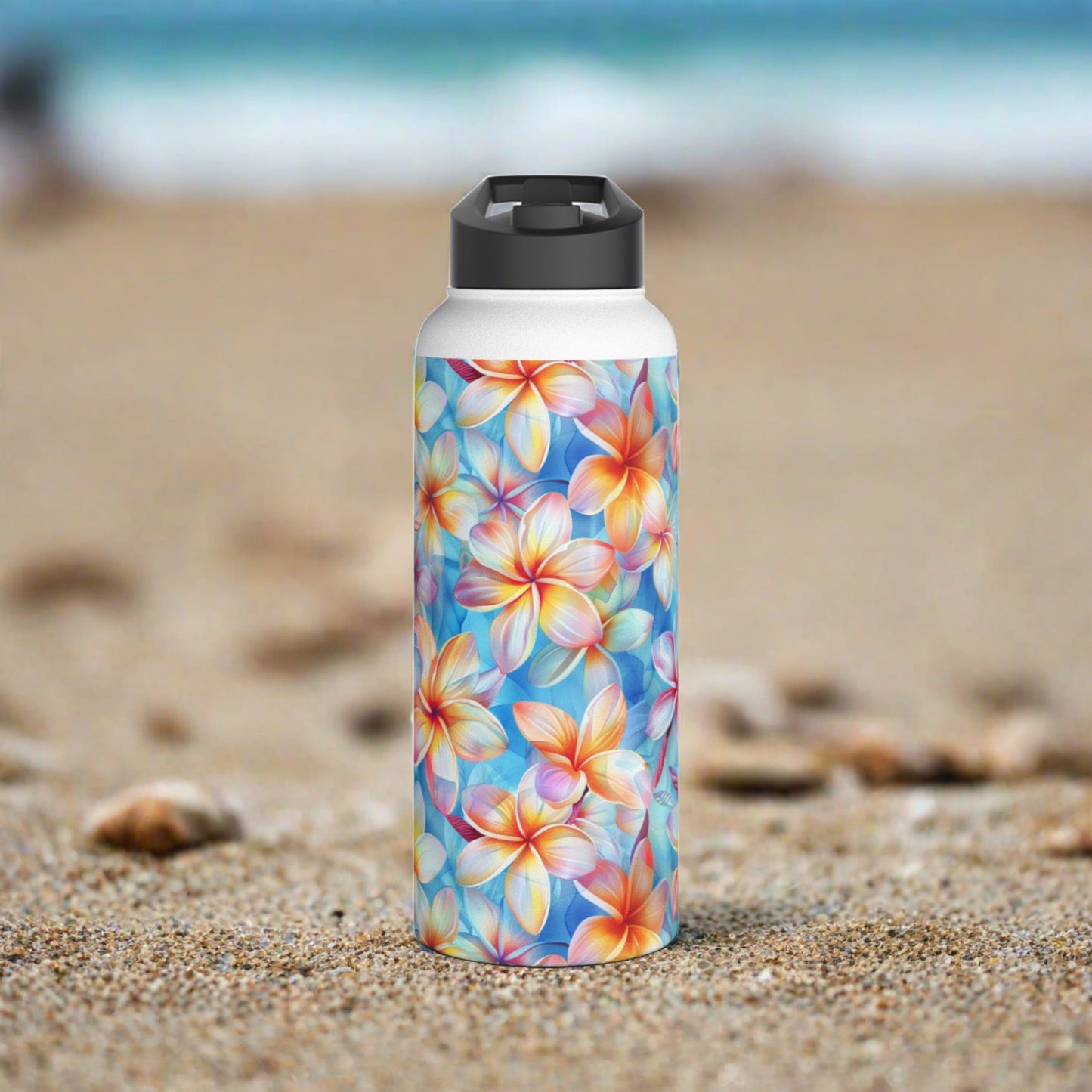 Stainless Steel Water Bottle Thermos, 32oz, Liberty Print Plumeria - Double Wall Insulation Keeps Drinks Hot or Cold