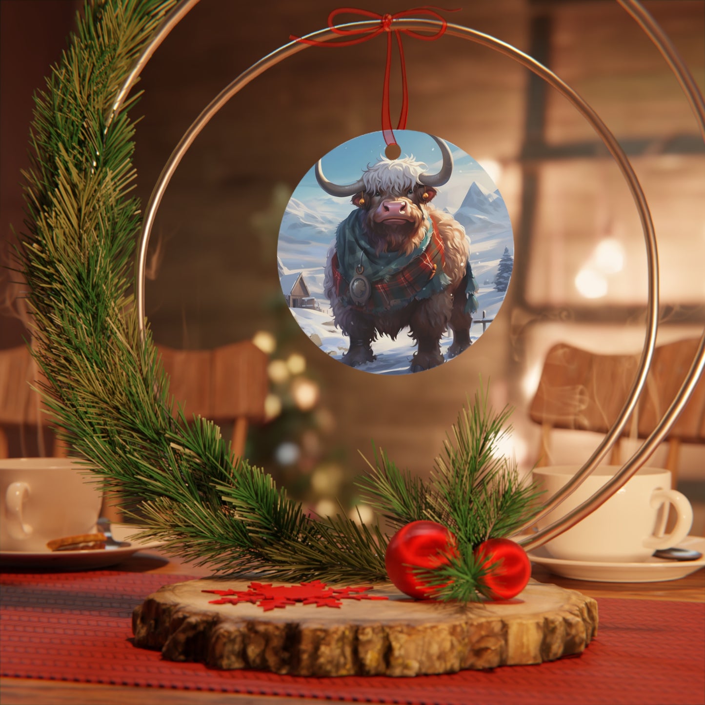 Grandpa Highland Cow, Family Christmas Ornament - Collectible for Tree or Hanging Car Ornaments