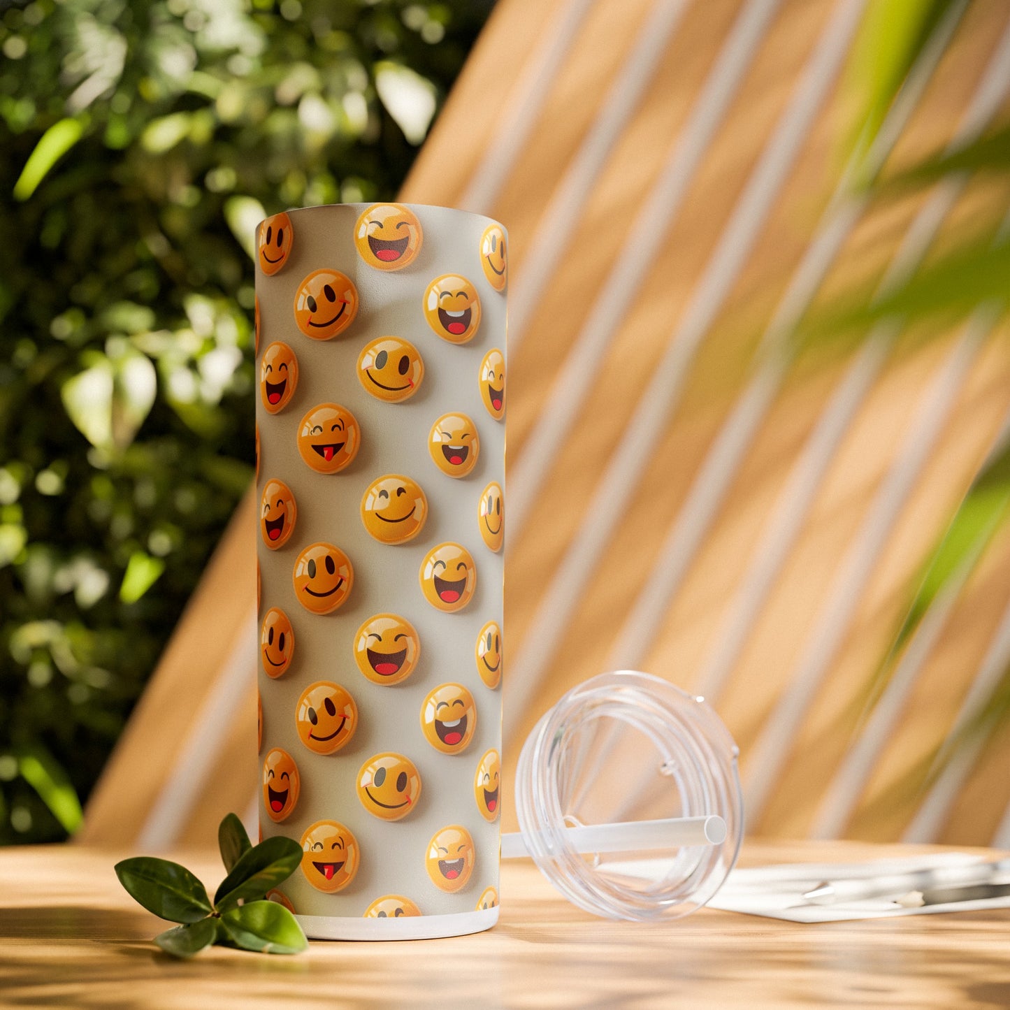 Stainless Steel Tumbler with Lid & Straw, 20 oz, 3D Happy Emojis - Double-walled, Keeps Drinks Hot or Cold