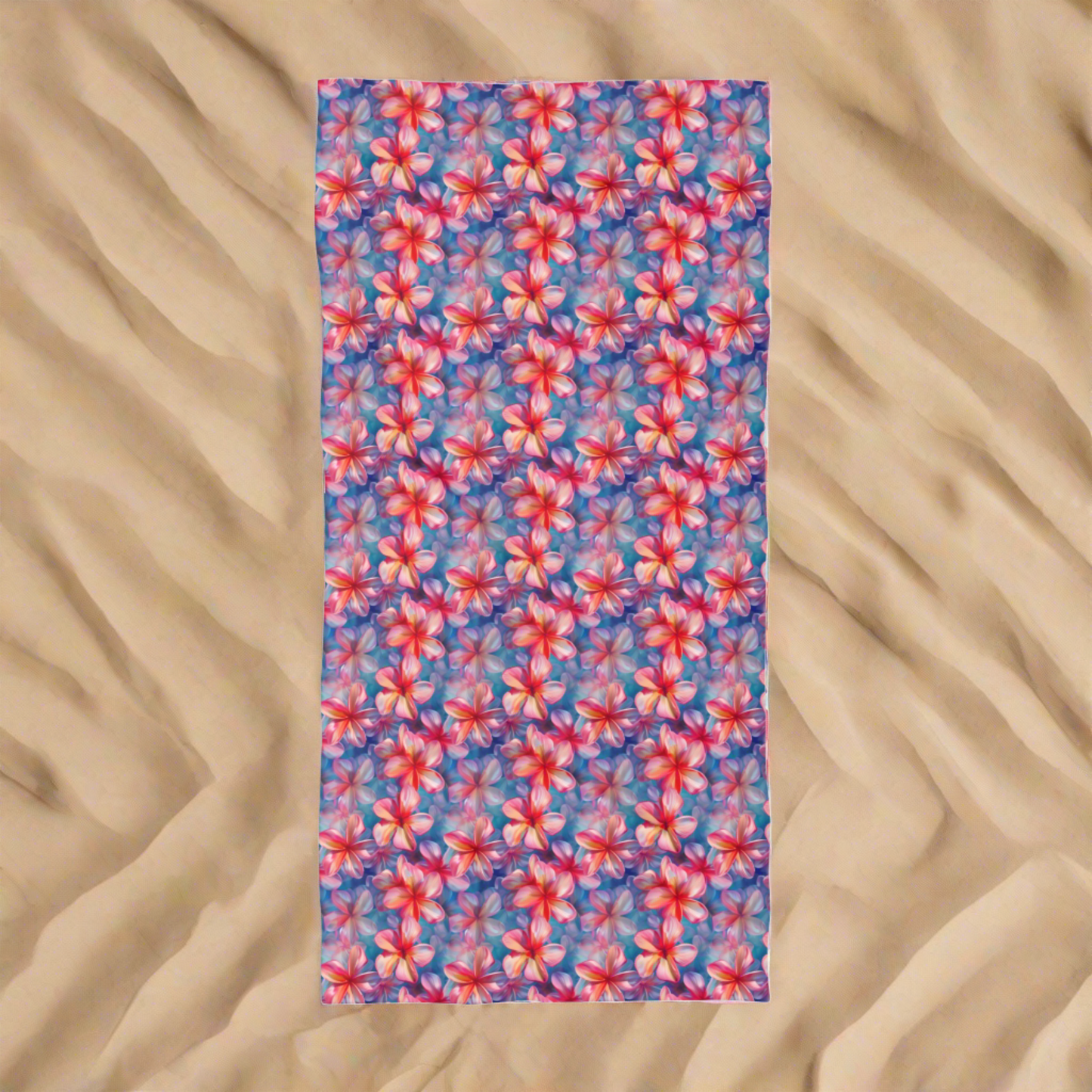 Oversized Microfiber Beach Towel with Vibrant Plumeria Floral Design (36" × 72")