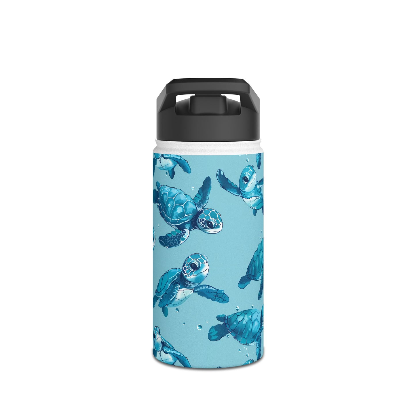 Insulated Water Bottle, 12oz, Cute Baby Sea Turtles - Double Walled Stainless Steel Thermos, Keeps Drinks Hot or Cold