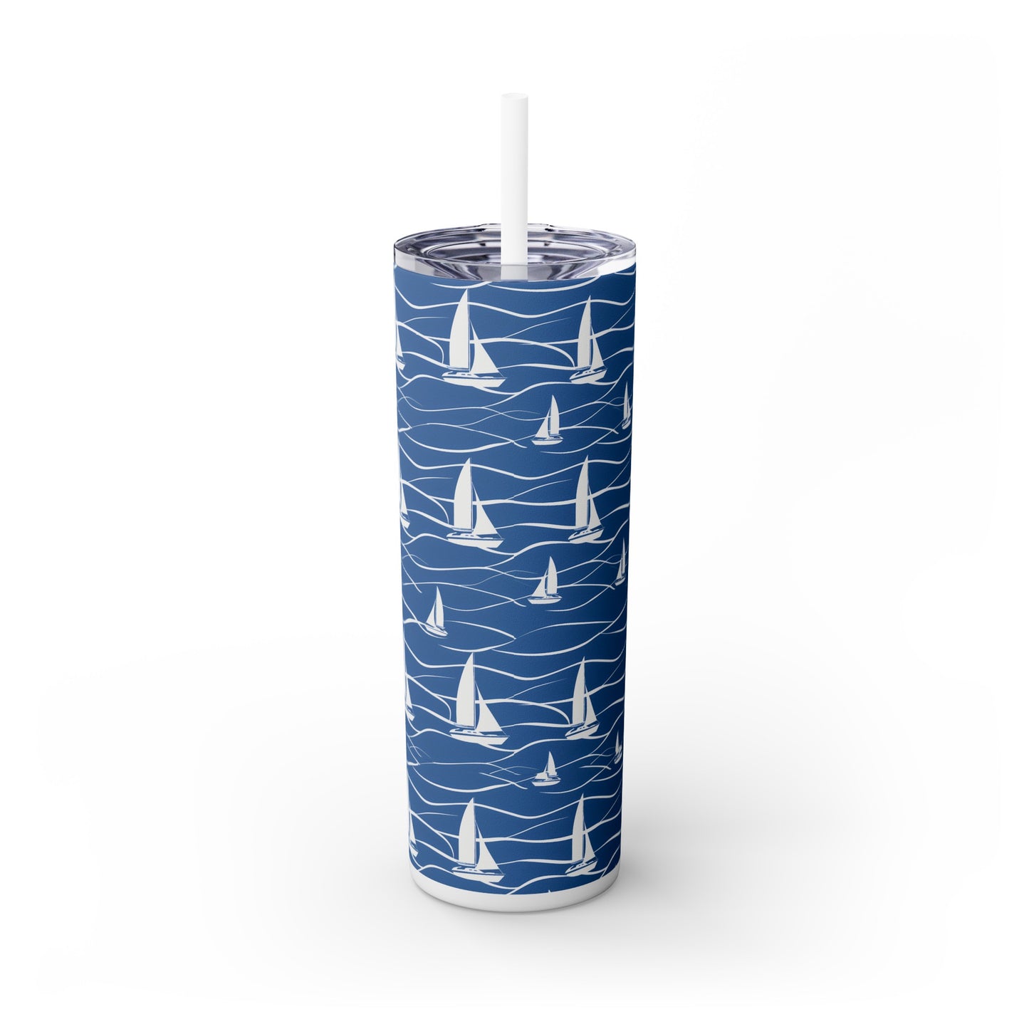 Stainless Steel Tumbler with Lid & Straw, 20 oz (Nautical Sailboats) Double-walled, Keeps Drinks Hot or Cold