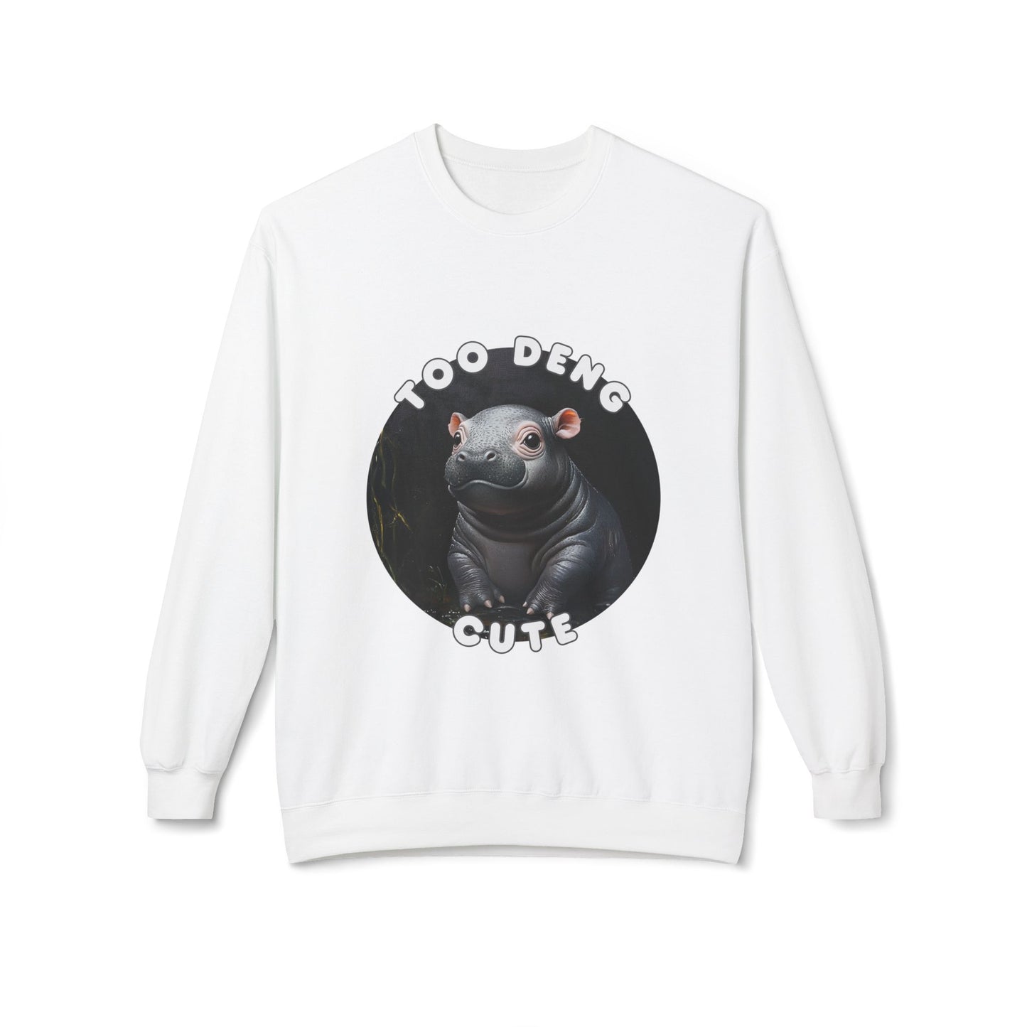 Unisex Fleece Crewneck Sweatshirt - Too Deng Cute Moo Deng Hippo, Cozy Cotton Blend, Classic Relaxed Fit