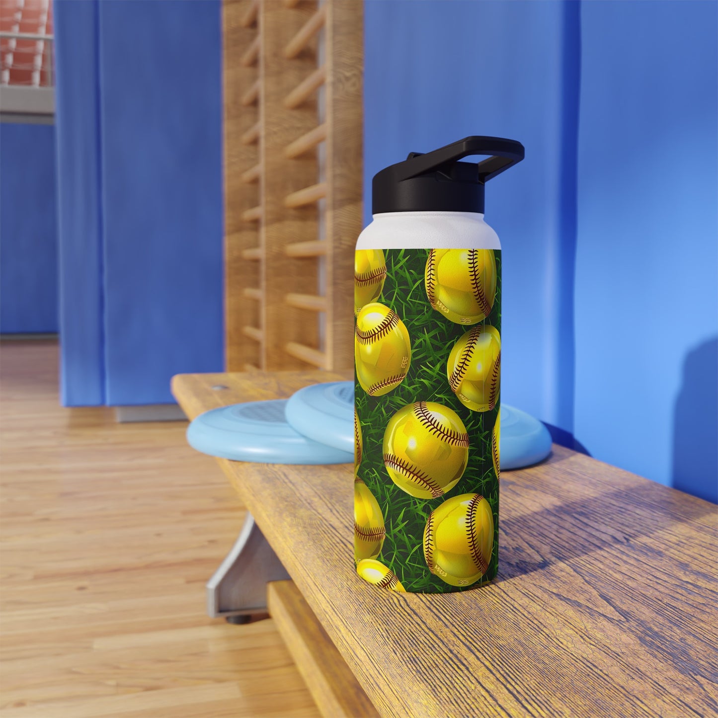 Stainless Steel Water Bottle Thermos, 32oz, 3D Softball - Double Wall Insulation Keeps Drinks Hot or Cold