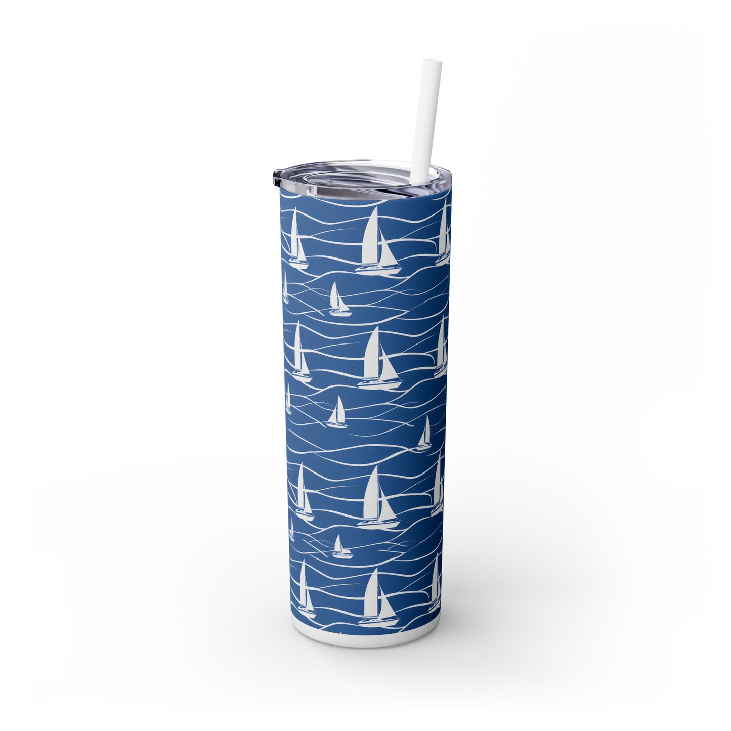 Stainless Steel Tumbler with Lid & Straw, 20 oz (Nautical Sailboats) Double-walled, Keeps Drinks Hot or Cold