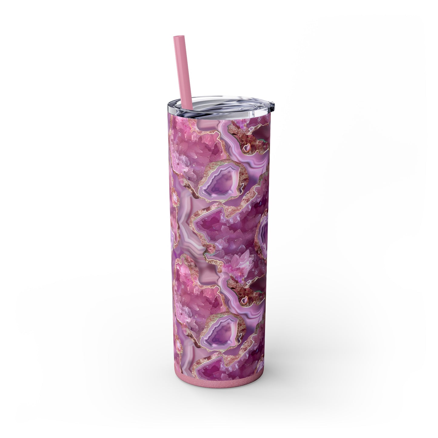 Stainless Steel Tumbler with Lid & Straw, 20 oz, Pink Quartz Geode - Double-walled, Keeps Drinks Hot or Cold