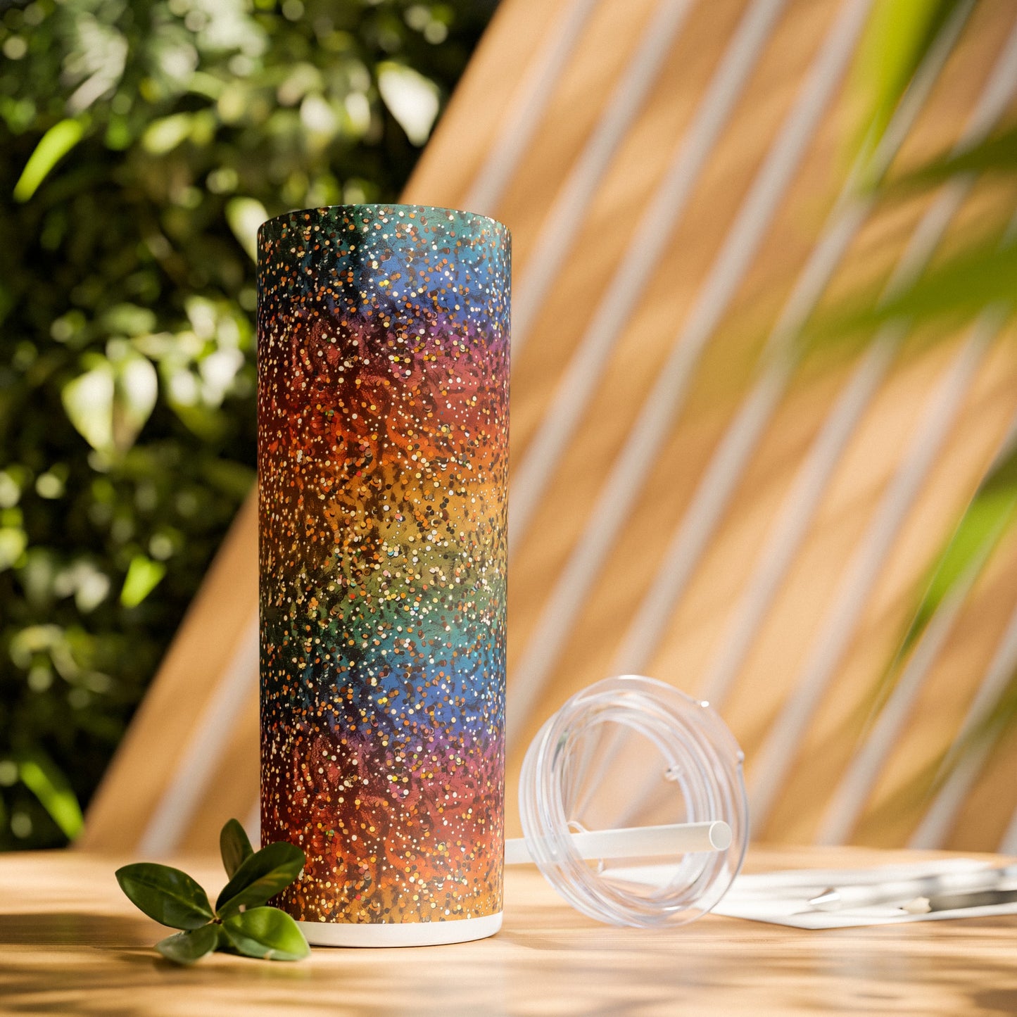 Stainless Steel Tumbler with Lid & Straw, 20 oz, Light Rainbow Glitter - Double-walled, Keeps Drinks Hot or Cold