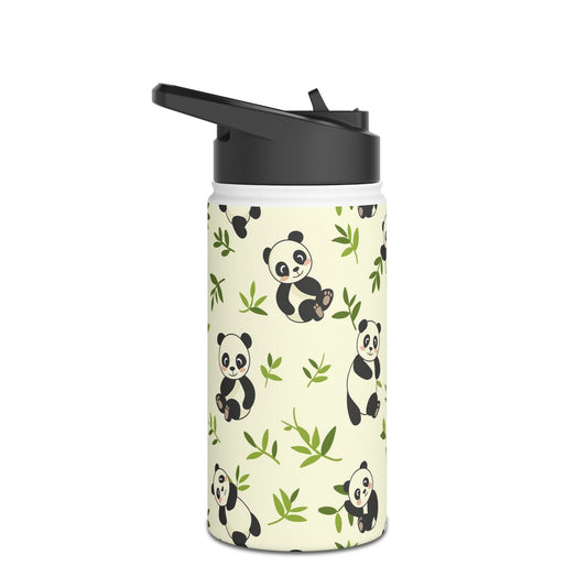 Insulated Water Bottle, 12oz, Cute Panda Bear Cubs - Double Walled Stainless Steel Thermos, Keeps Drinks Hot or Cold