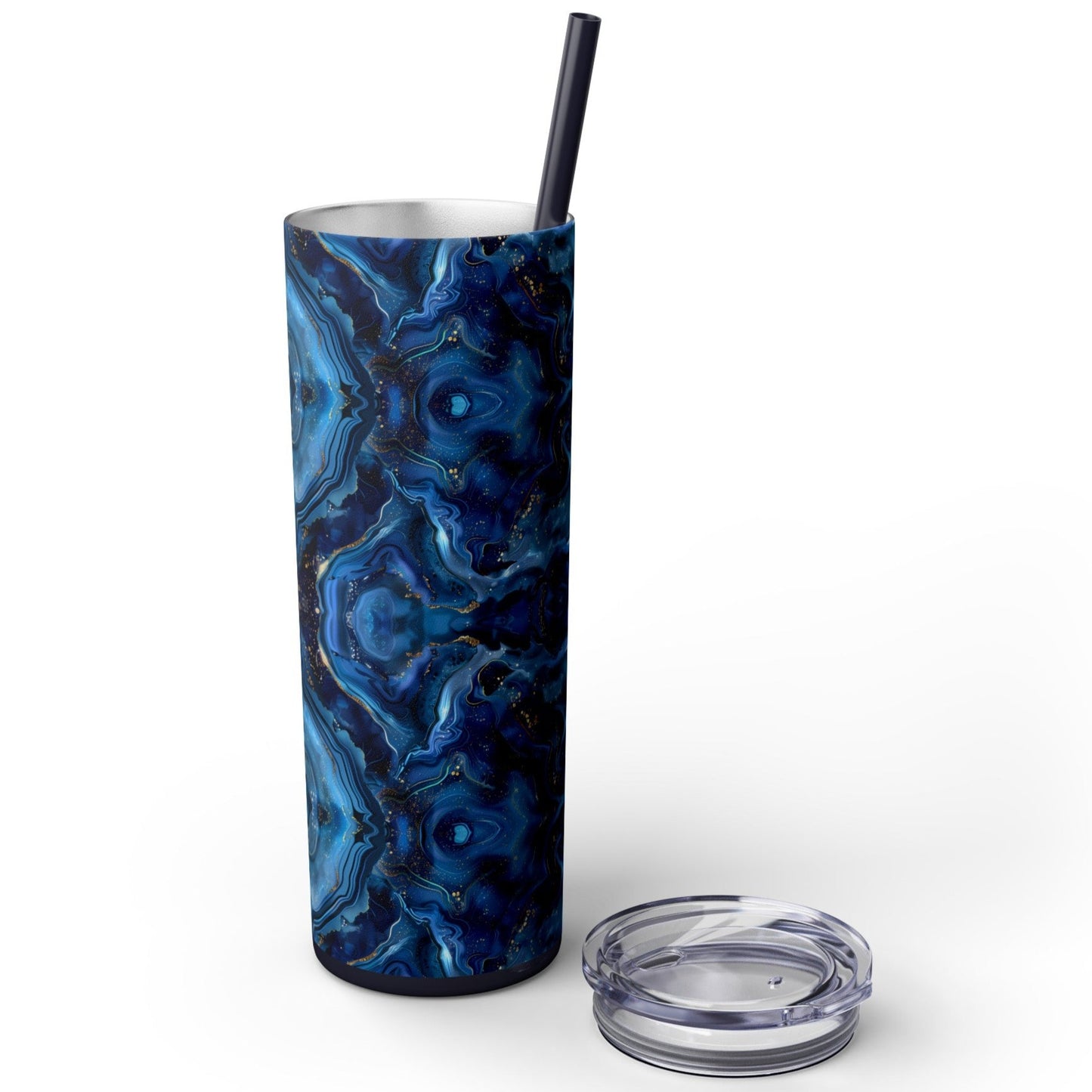 Stainless Steel Tumbler with Lid & Straw, 20 oz, Blue Agate Geode - Double-walled, Keeps Drinks Hot or Cold
