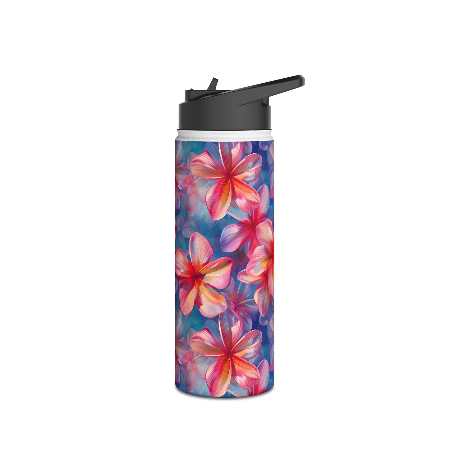 Stainless Steel Water Bottle Thermos, 18oz, Pink Plumeria - Double Wall Insulation Keeps Drinks Hot or Cold