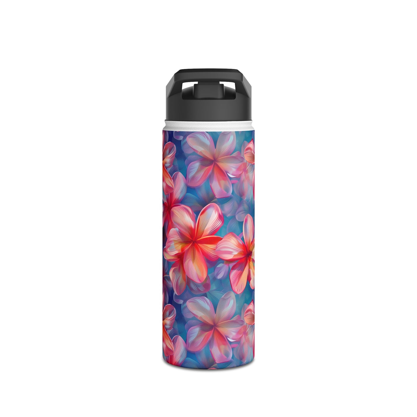 Stainless Steel Water Bottle Thermos, 18oz, Pink Plumeria - Double Wall Insulation Keeps Drinks Hot or Cold
