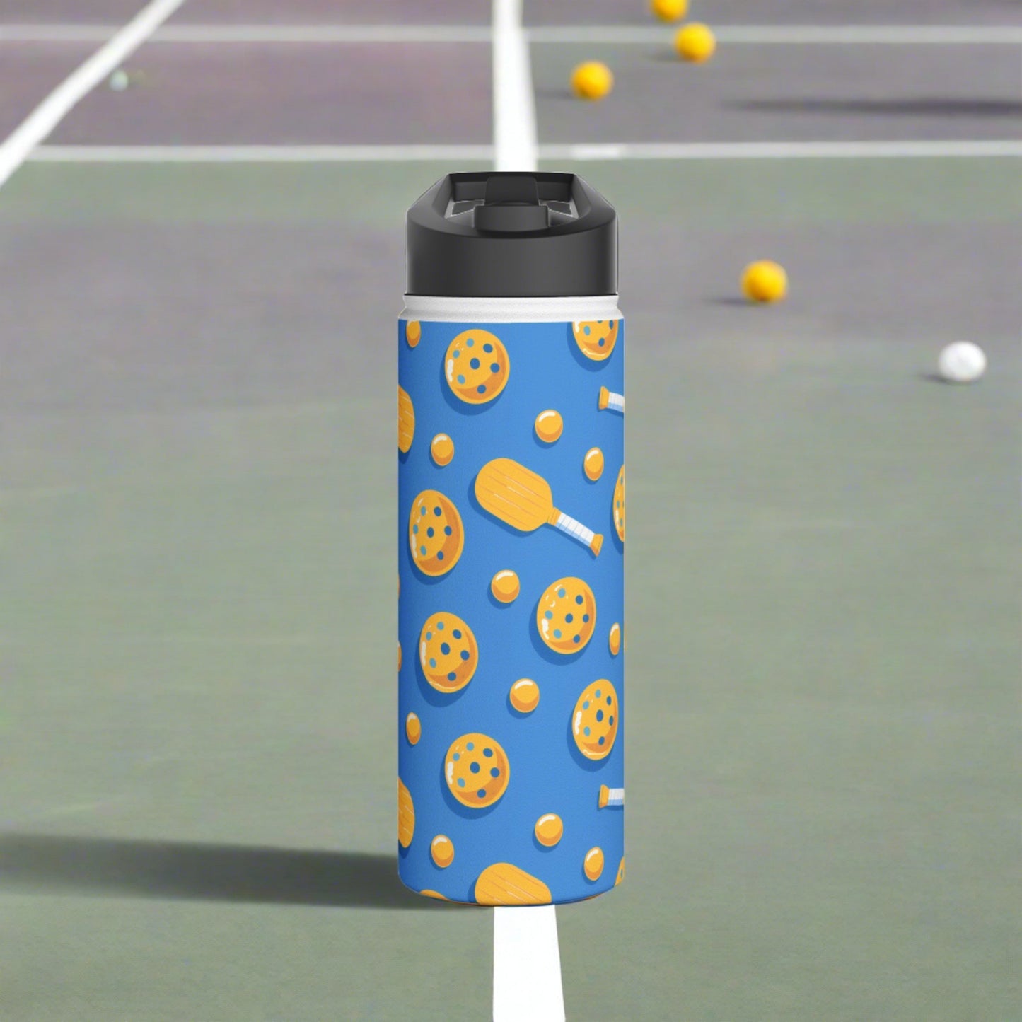 Stainless Steel Water Bottle Thermos, 18oz, Pickleball Paddle - Double Wall Insulation Keeps Drinks Hot or Cold
