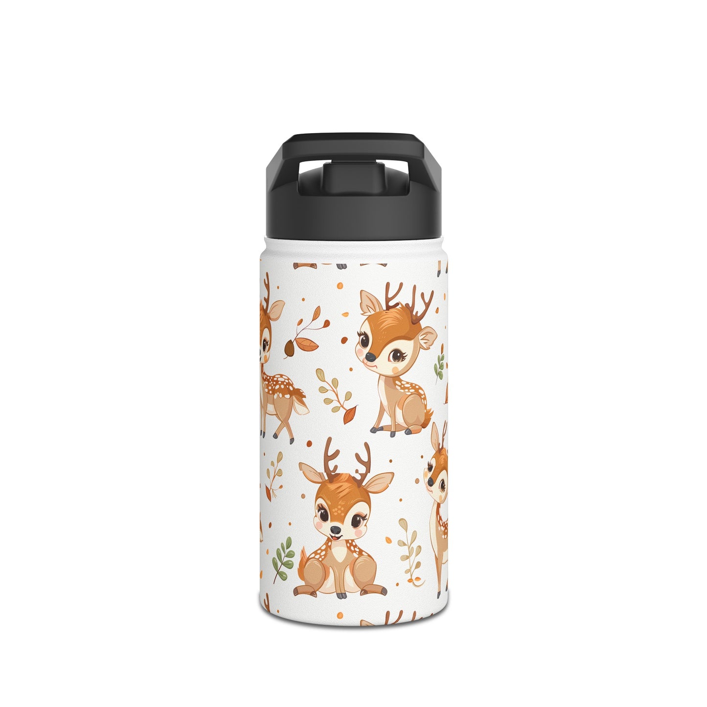 Insulated Water Bottle, 12oz, Cute Baby Deer - Double Walled Stainless Steel Thermos, Keeps Drinks Hot or Cold