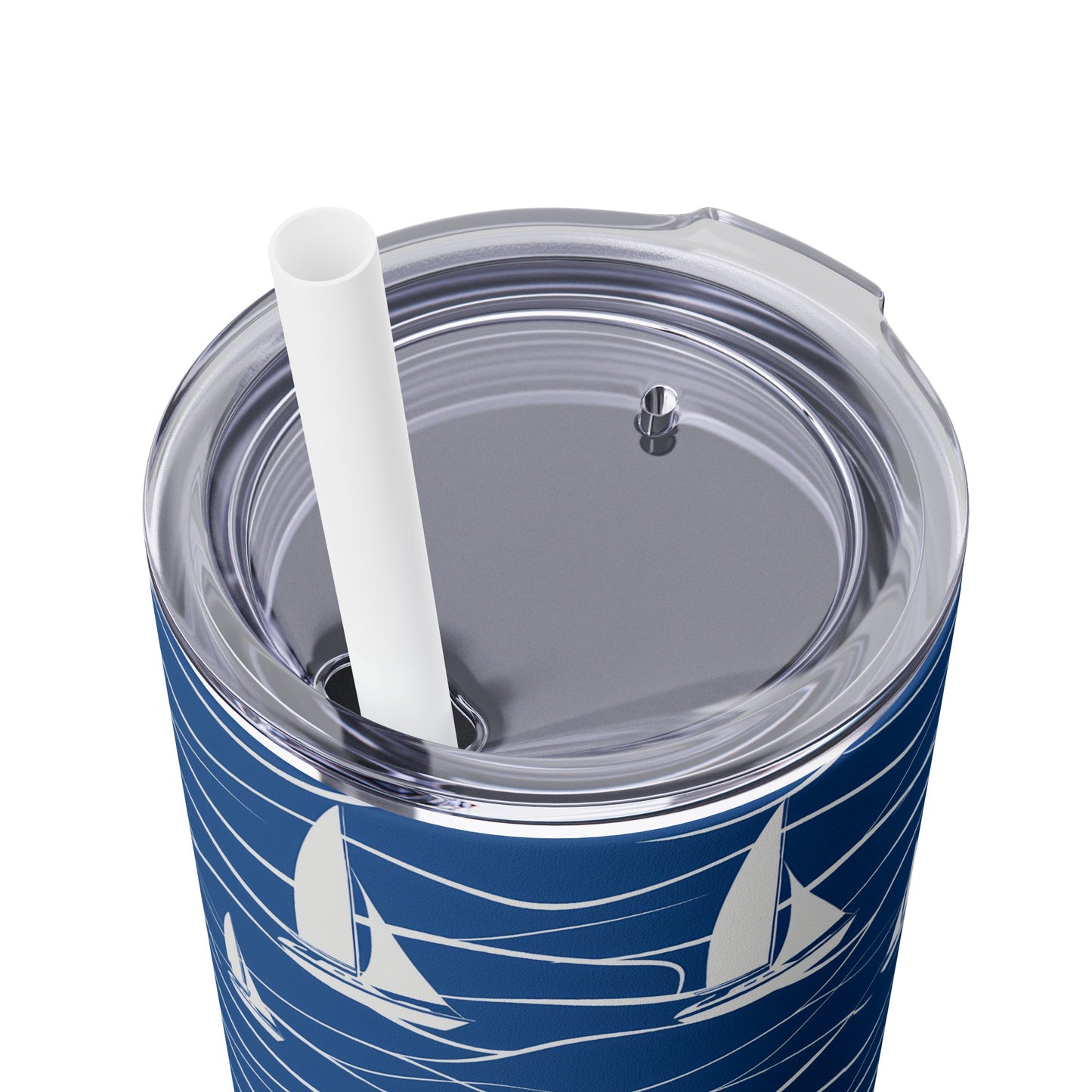 Stainless Steel Tumbler with Lid & Straw, 20 oz (Nautical Sailboats) Double-walled, Keeps Drinks Hot or Cold