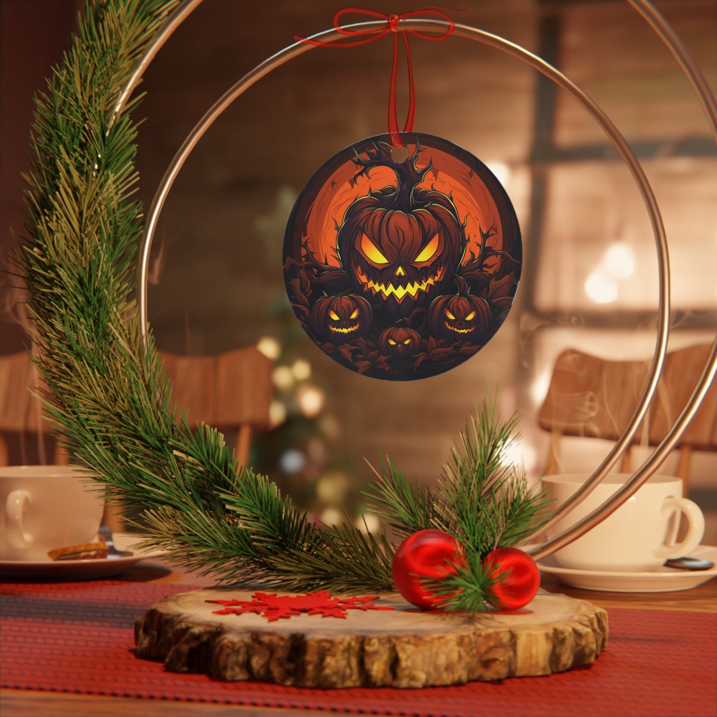 Scary Pumpkin Jack-O-Lantern Halloween Ornament for Mini Tree Decoration