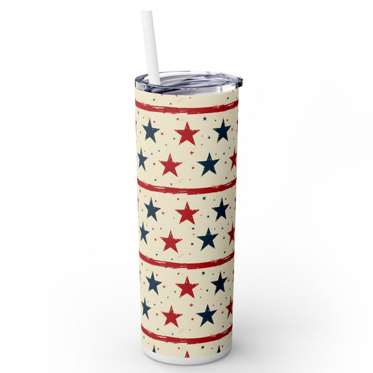 Stainless Steel Tumbler with Lid & Straw, 20 oz (Americana Stars & Stripes) Double-walled, Keeps Drinks Hot or Cold