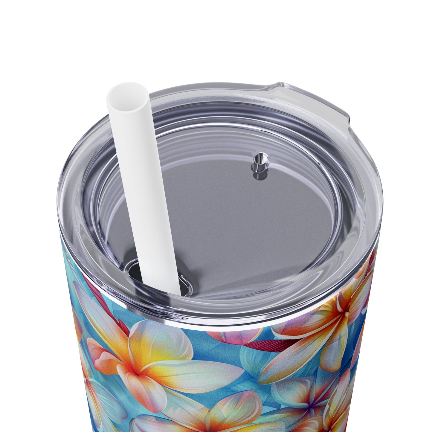 Stainless Steel Tumbler with Lid & Straw, 20 oz (Plumeria Liberty Print) Double-walled, Keeps Drinks Hot or Cold
