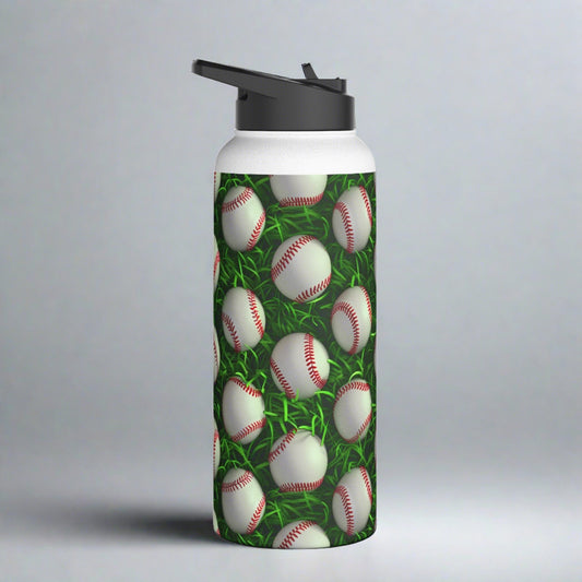Stainless Steel Water Bottle Thermos, 32oz, 3D Baseball - Double Wall Insulation Keeps Drinks Hot or Cold