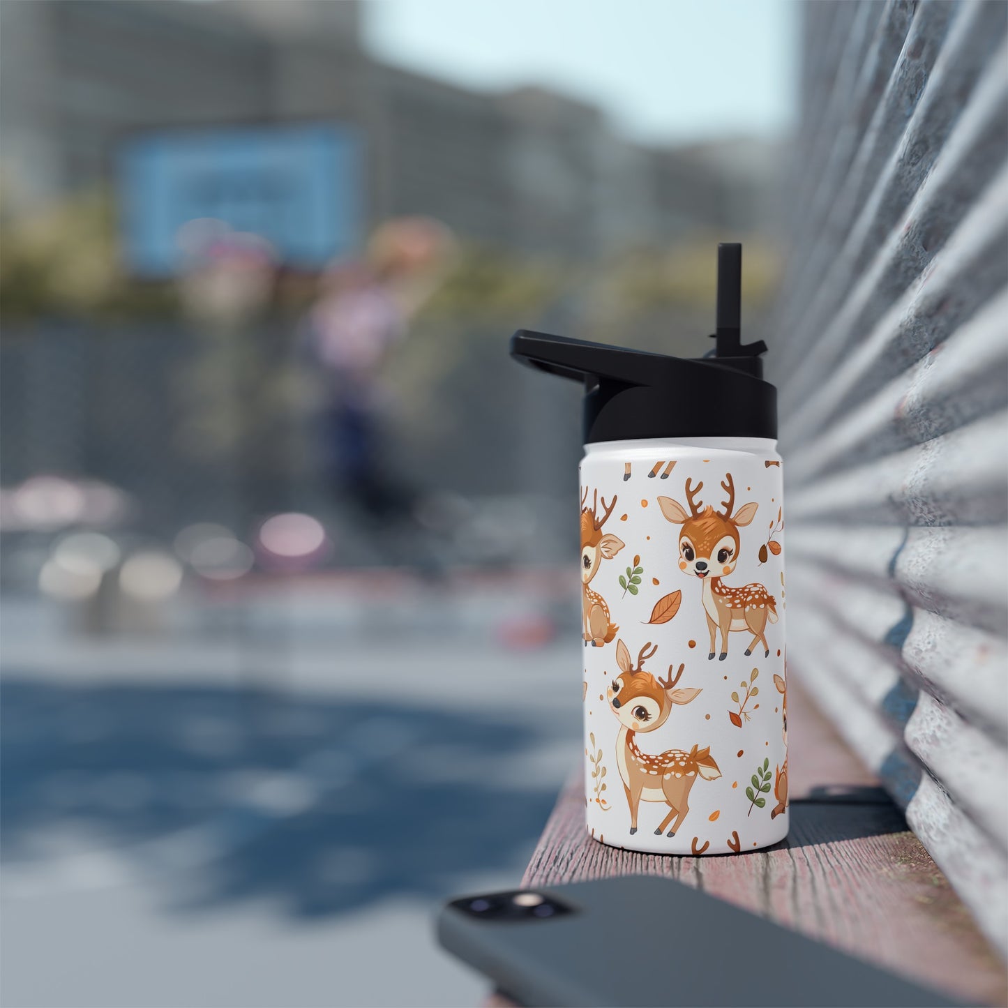 Insulated Water Bottle, 12oz, Cute Baby Deer - Double Walled Stainless Steel Thermos, Keeps Drinks Hot or Cold