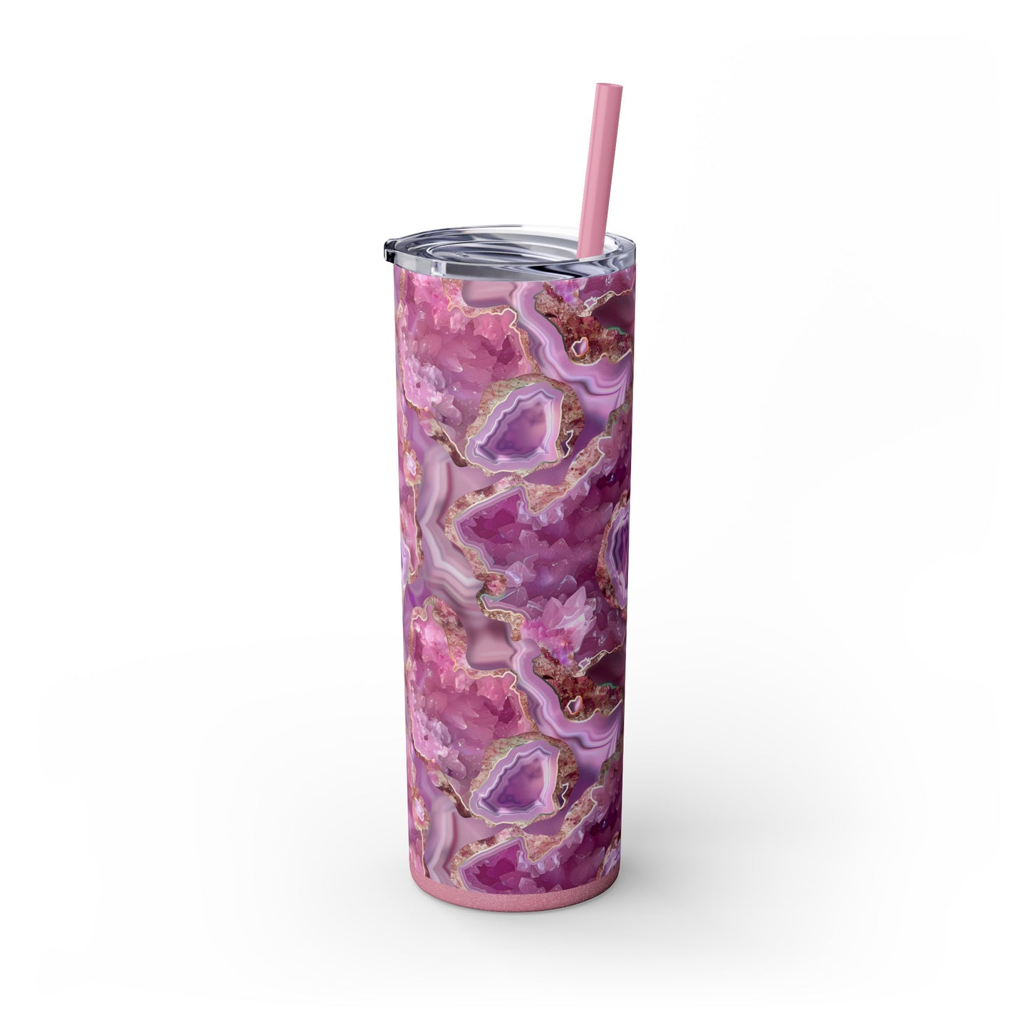 Stainless Steel Tumbler with Lid & Straw, 20 oz, Pink Quartz Geode - Double-walled, Keeps Drinks Hot or Cold