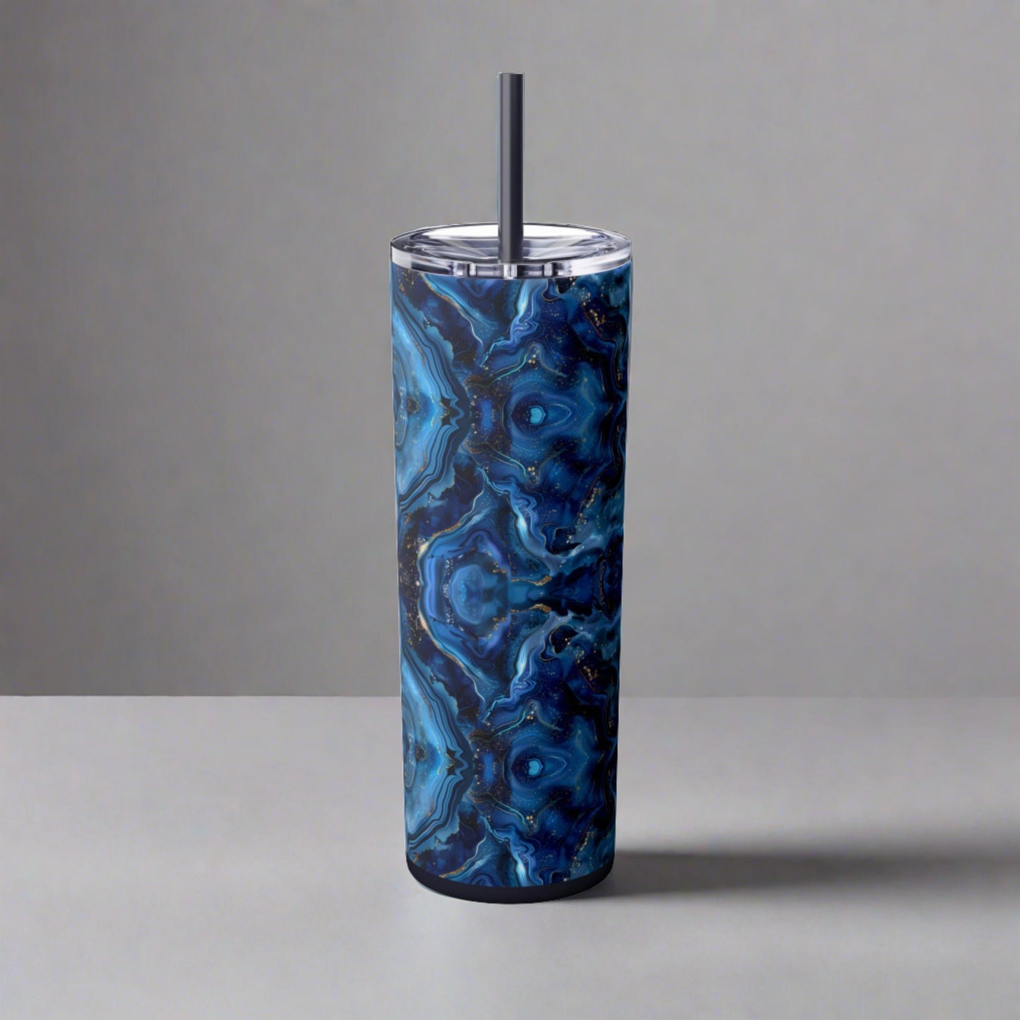 Stainless Steel Tumbler with Lid & Straw, 20 oz, Blue Agate Geode - Double-walled, Keeps Drinks Hot or Cold