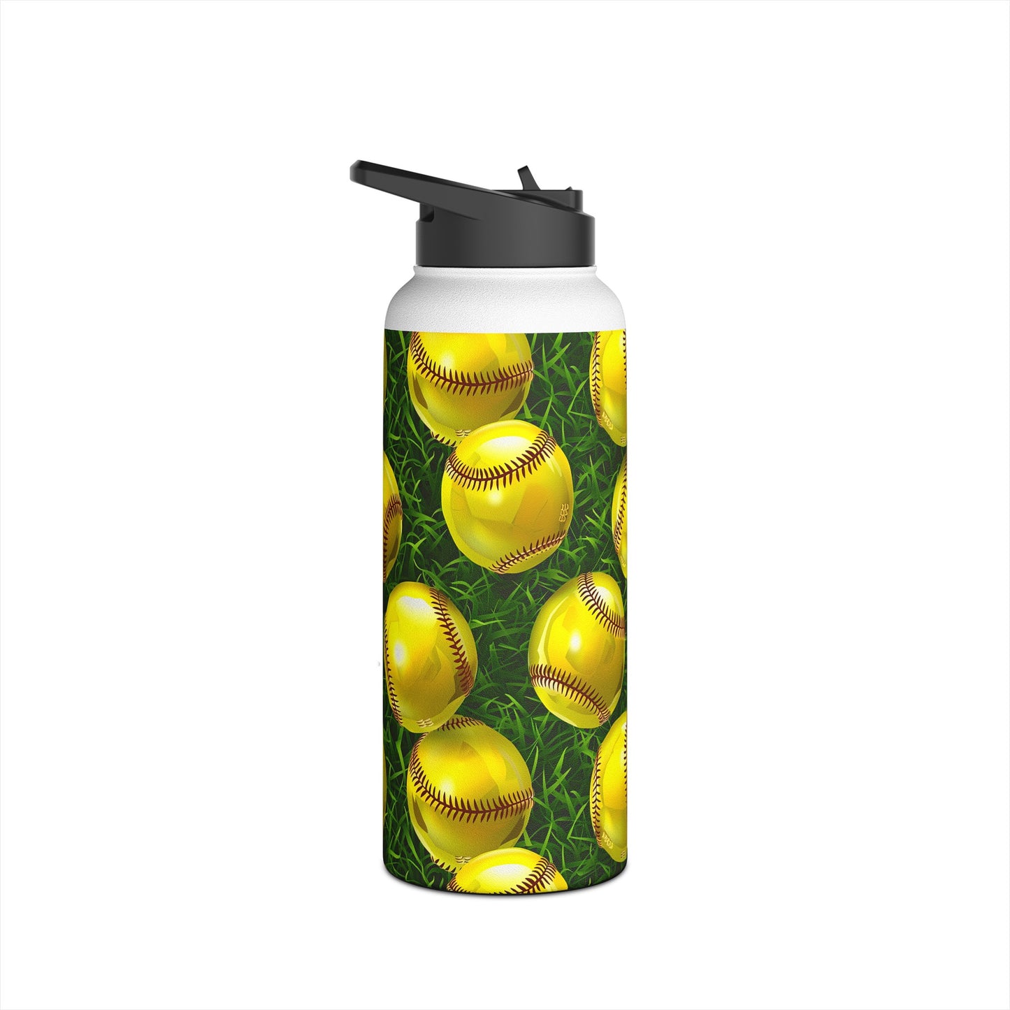 Stainless Steel Water Bottle Thermos, 32oz, 3D Softball - Double Wall Insulation Keeps Drinks Hot or Cold