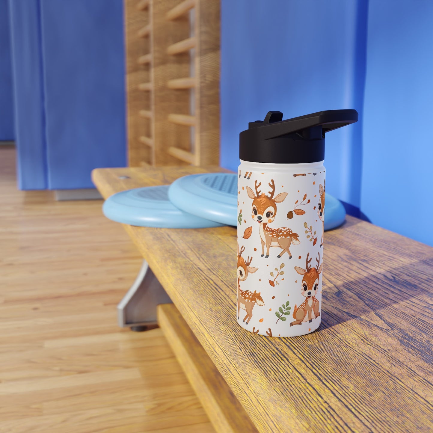Insulated Water Bottle, 12oz, Cute Baby Deer - Double Walled Stainless Steel Thermos, Keeps Drinks Hot or Cold