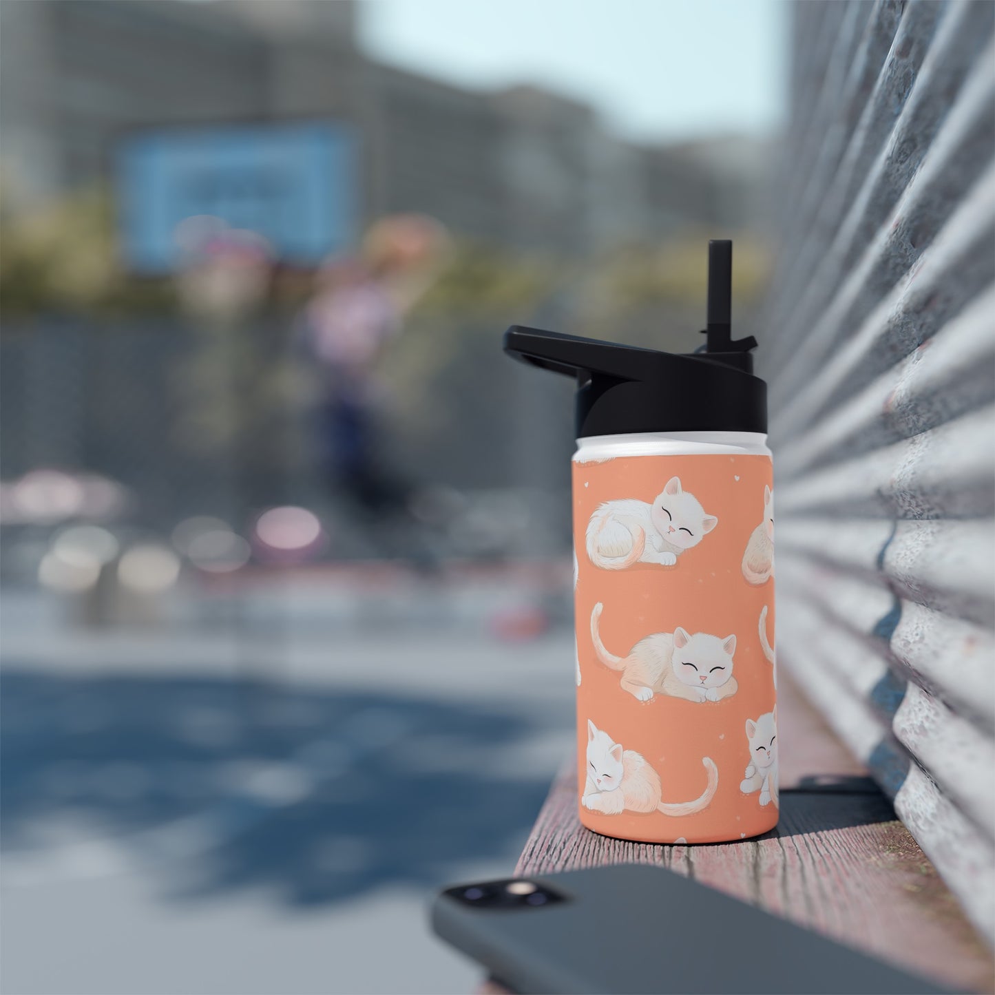 Insulated Water Bottle, 12oz, Cute Kittens - Double Walled Stainless Steel Thermos, Keeps Drinks Hot or Cold