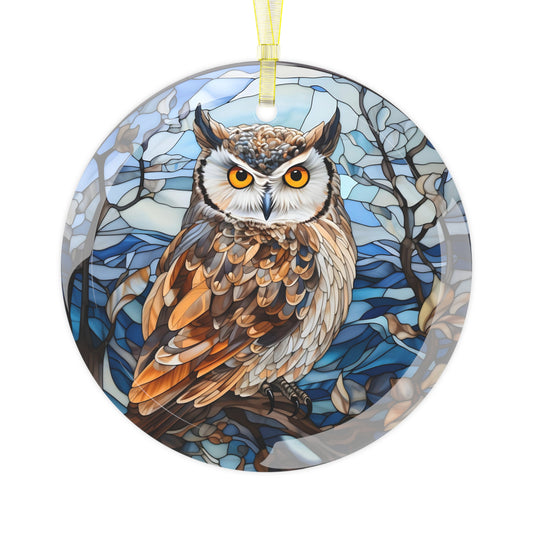 Wise Winter Owl Decorative Art Glass Ornament