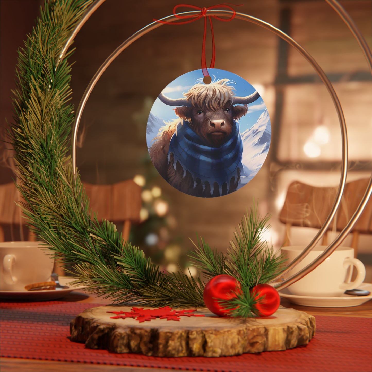 Papa Highland Cow, Family Christmas Ornament - Collectible for Tree or Hanging Car Ornaments