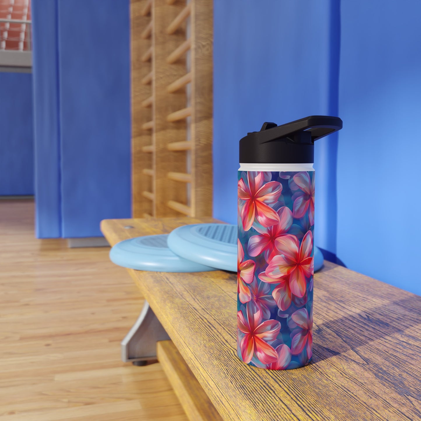 Stainless Steel Water Bottle Thermos, 18oz, Pink Plumeria - Double Wall Insulation Keeps Drinks Hot or Cold